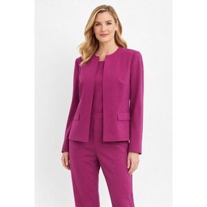Kasper Womens Cerise Pink 2 Piece Pant Suit Set Collarless Blazer Size 16 NEW